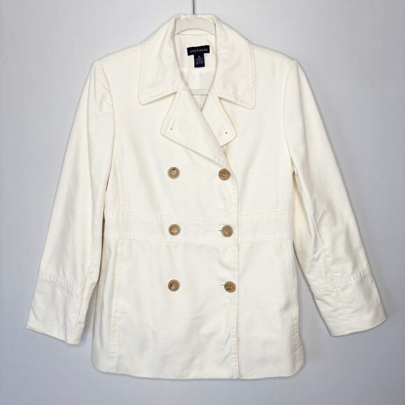 Ann Taylor‎ Pea Coat Size M Soft White Cotton Double Breasted Classic Y2K - Picture 1 of 11